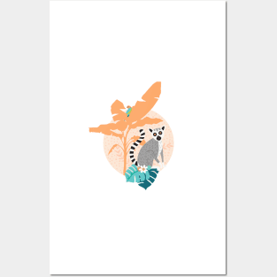 Lemurs in a Peach Jungle Posters and Art